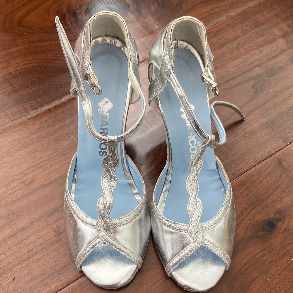Ballroom Dance Tango Salsa Heels Darcos Silver Strappy Heels 9 excellent